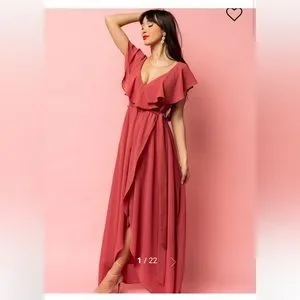 Baltic Born Katya Ruffle Maxi Dress in Rosewood Color (Coral pink) Size XS